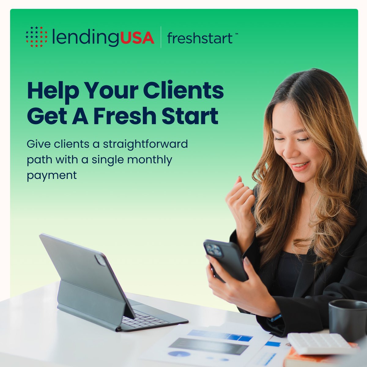 LendingUSA's tweet image. Every financial journey looks different, but they all begin with support. Freshstart Lending creates structured repayment paths that help clients move forward with confidence.

Learn more at: zurl.co/pDVUV 
#ClientSuccess #DebtSolutions #LendingUSA #FreshstartLending