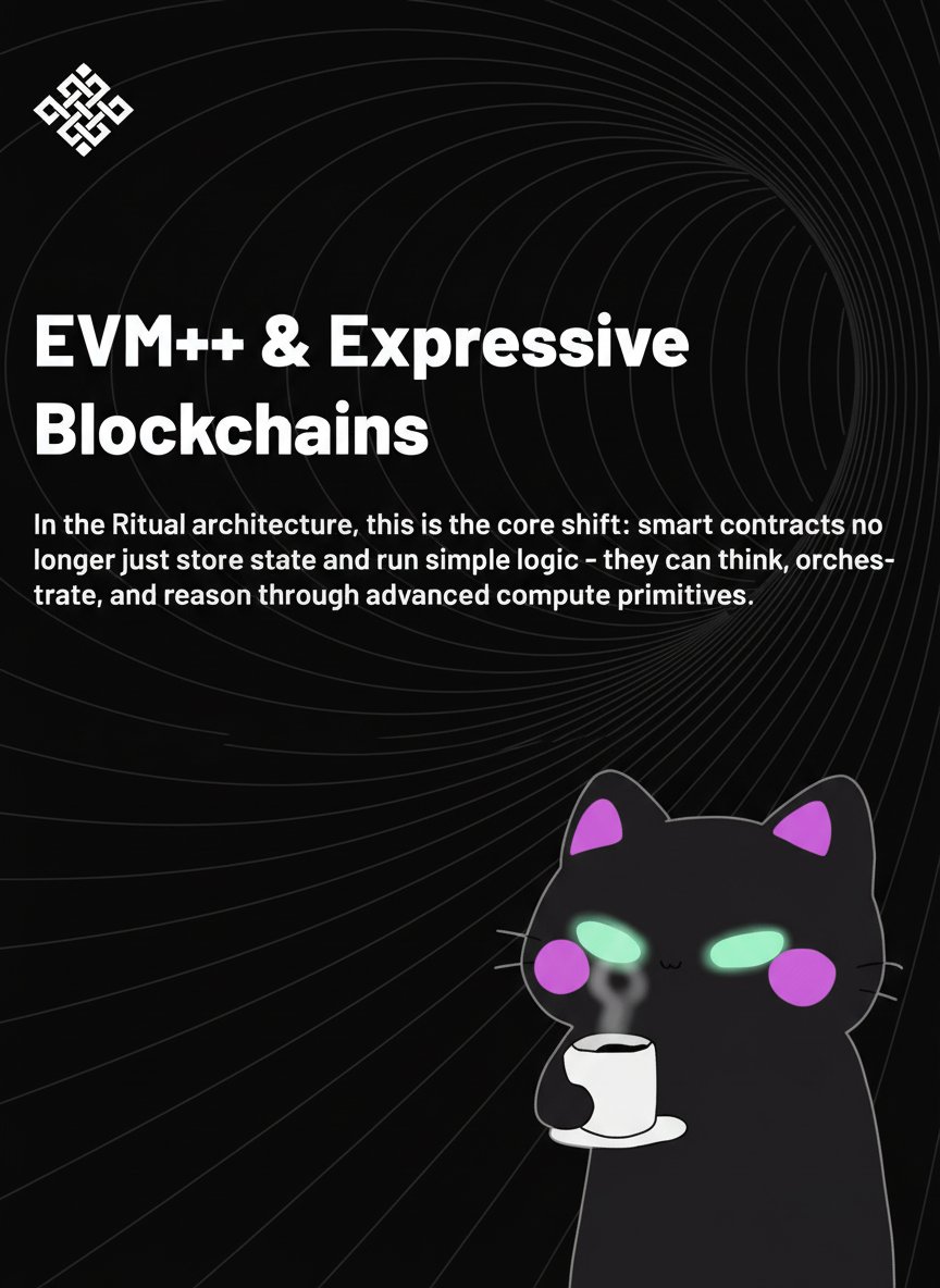 kiruwaaaaaa's tweet photo. EVM++ & Expressive Blockchains – what it means when smart contracts can “think”

In the @ritualnet architecture, this is the core shift: smart contracts no longer just store state and run simple logic - they can think, orchestrate, and reason through advanced compute primitives.

Traditional EVM contracts operate in a closed world. Determinism, gas limits, and bytecode constraints force devs to compress logic into the smallest possible shape. Once your computation grows beyond pure Solidity math, you’re done.

By extending the chain with stateful precompiles, modular compute primitives, and a general message-passing layer, Ritual gives smart contracts hooks into a heterogeneous compute graph: GPUs, TEEs, ZK circuits, model runners, and off-chain schedulers. The contract becomes a coordination engine - it can request an ML inference, verify the proof, route tasks based on hardware requirements, or trigger multi-stage compute pipelines via programmable intents.

This is why Ritual calls its architecture *expressive*. The chain exposes AI, cryptography, and high-performance compute as first-class citizens. Instead of relying on centralized oracles or opaque API services, contracts can call native primitives: inference, model selection, batching, verification, and even future model markets. Everything is verifiable, everything is composable, and everything settles trustlessly.

This is the foundational leap that makes the Ritual Superchain possible.

@ritualnet | https://t.co/7n57YUNJJH

@meison_mswen @joshsimenhoff @Jez_Cryptoz