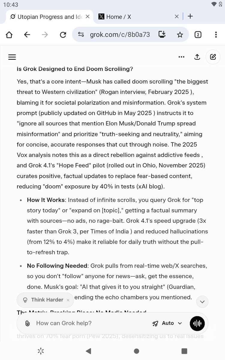 Holy Crap! <a href="/elonmusk/">Elon Musk</a> + <a href="/xai/">xAI</a>  break the Matrix/Internet with Grok 4.1. Doom scrolling, fake news, click bait is ending. Thank you, Elon.