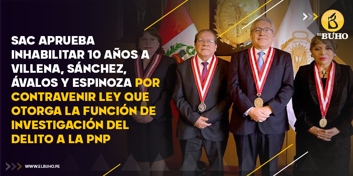elbuho_pe's tweet image. La SAC aprobó con nueve votos inhabilitar por 10 años a Villena, Sánchez, Ávalos y Espinoza por la Resolución 2246-2024 que, según el Congreso, vulneró la Ley 32130. La denuncia pasará al Pleno y afecta también a Espinoza, que busca volver a la Fiscalía de la Nación.