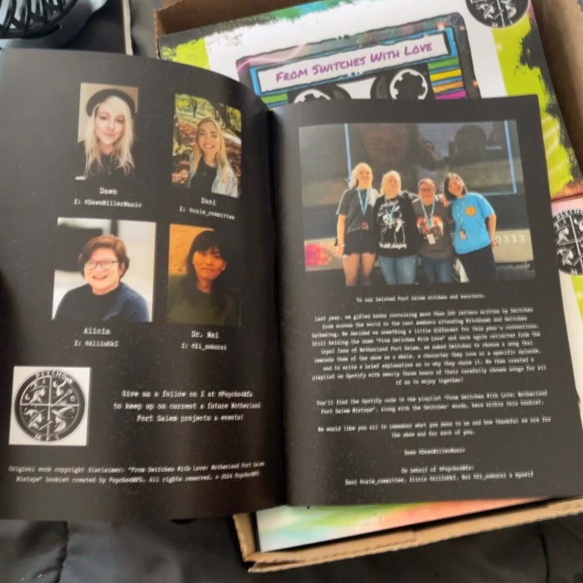 Psycho4Mfs's tweet image. For those that missed the mixtape we created back in 2024, here is the link. We created an accompanying booklet with the track list and letters, all written by the #Switches and gave them to the cast. 

open.spotify.com/playlist/3fM2s… 

#MotherlandFortSalem