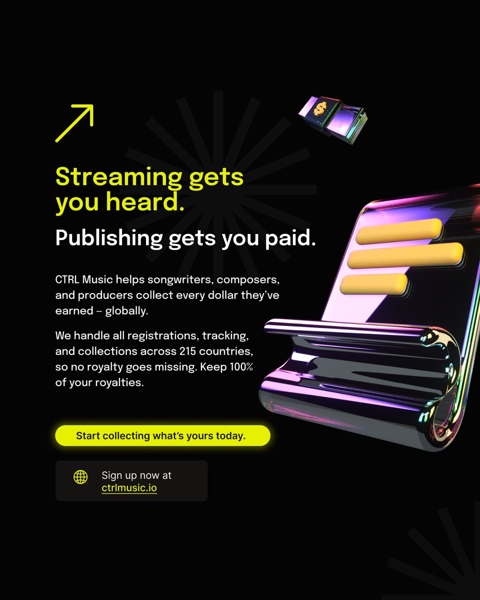If your streams are rising but your royalties aren’t… something’s missing.

CTRL Music registers, tracks, and collects your publishing + neighbouring royalties worldwide — and puts 100% in your pockets. 

Start collecting what’s yours now → ctrlmusic.io

#CTRLMusic