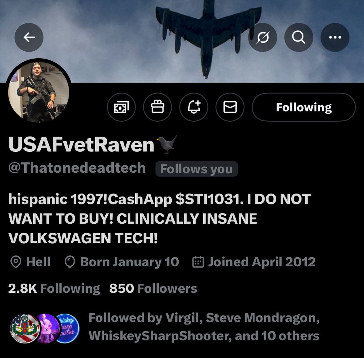 Another Vet who could use some more good friends. He was Air Force SF! That’s Security Forces 😊 🫡 

<a href="/Thatonedeadtech/">USAFvetRaven🐦‍⬛</a>