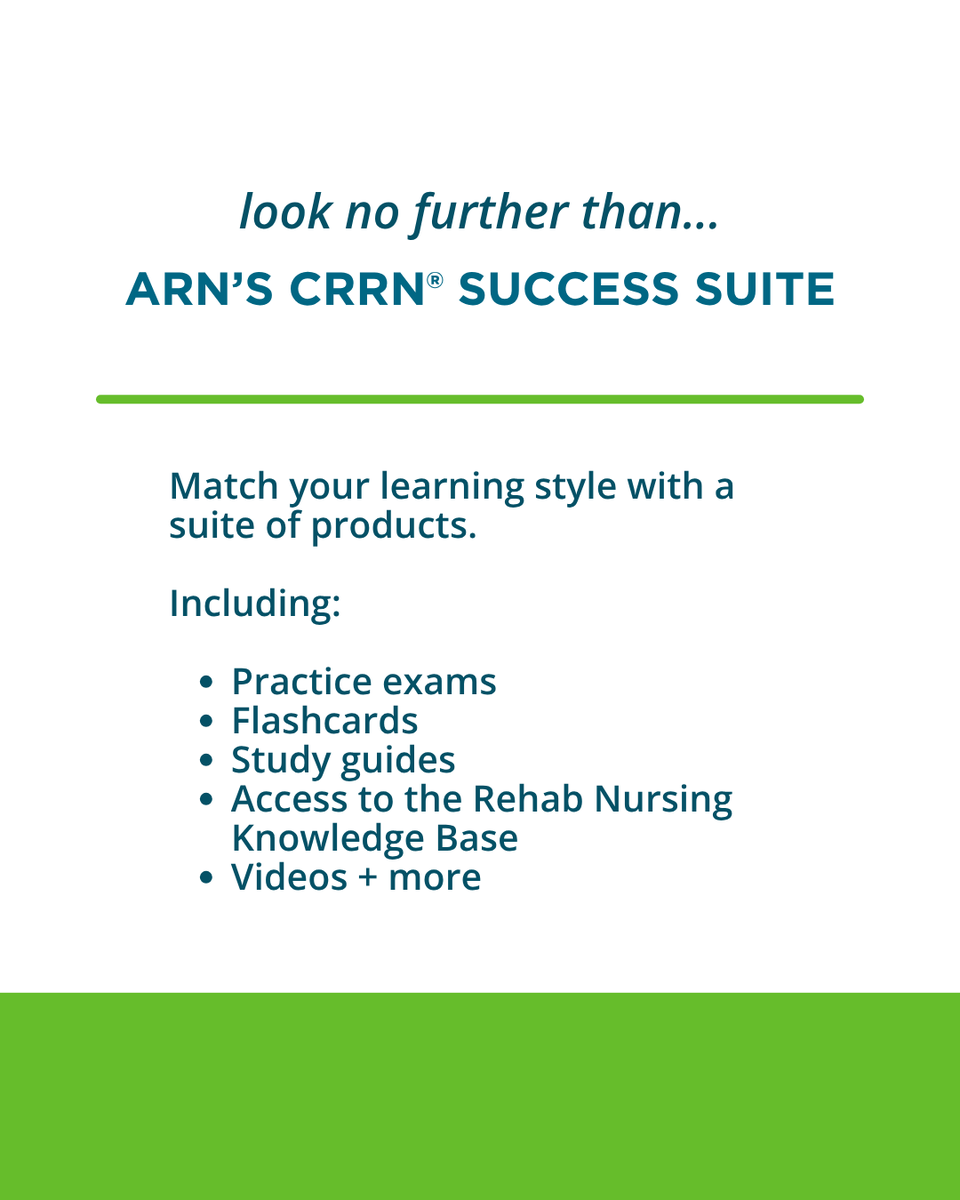 Study stress? Let’s fix that. 💪 

The CRRN® Success Suite has everything you need to review, practice, and walk into your exam with confidence. All the test prep resources you need designed by rehab nurses, for rehab nurses! ✅ 
 
rehabnurse.org/crrn-certifica…