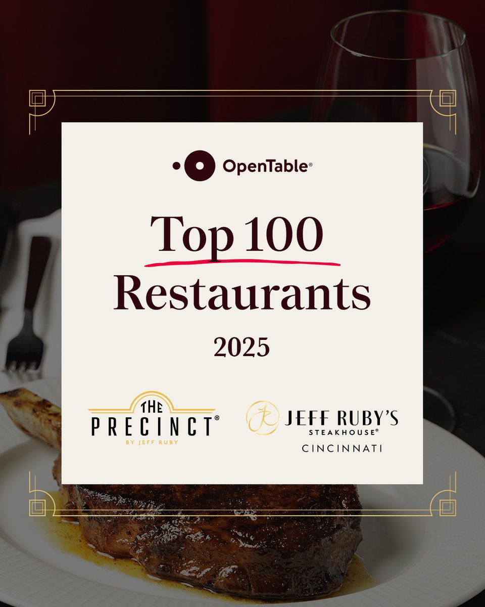 JeffRubys's tweet image. We’re honored that The Precinct and Jeff Ruby&apos;s Steakhouse Cincinnati made @OpenTable&apos;s Top 100 Restaurants!

To our remarkable guests, thank you. You inspire our five-star service. We’re proud to stand with other amazing restaurants on this prestigious list.

@TheRealJeffRuby