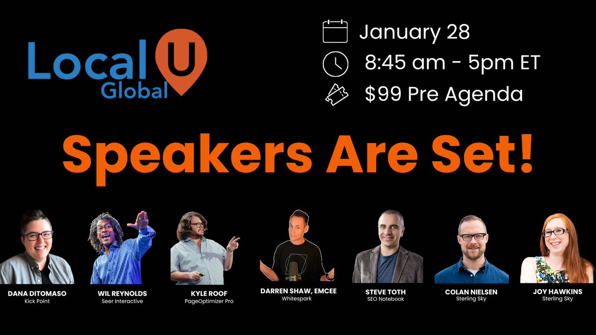 Local SEO Legends Take the (Virtual) Stage

Get your ticket for LocalU Global on January 28, 2026!

Join us 100% online for a day packed with insights from the top minds in Local SEO.

Check out the speaker lineup 🤯😍

🔥 Early Bird ticket just $99! 

localu.org/virtual-2026