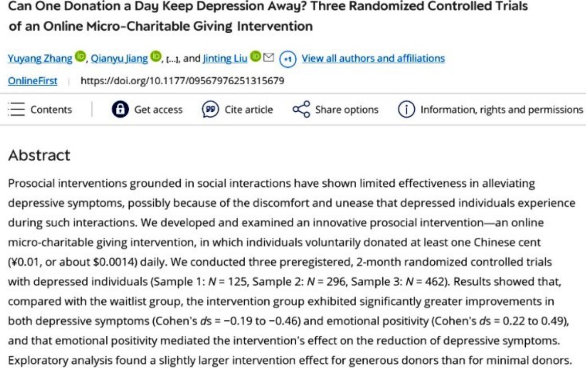 Araştırmalara göre cömertlik, antidepresan etkisi yaratıyor.

Depresyon yaşayan kişilerden rastgele seçilenlerden hayır kurumlarına bağış yapmaları isteniyor. Küçük miktarlarda bağış yapanlarda bile belirgin bir iyileşme fark ediliyor. Bağış arttıkça iyileşme de hızlanıyor.