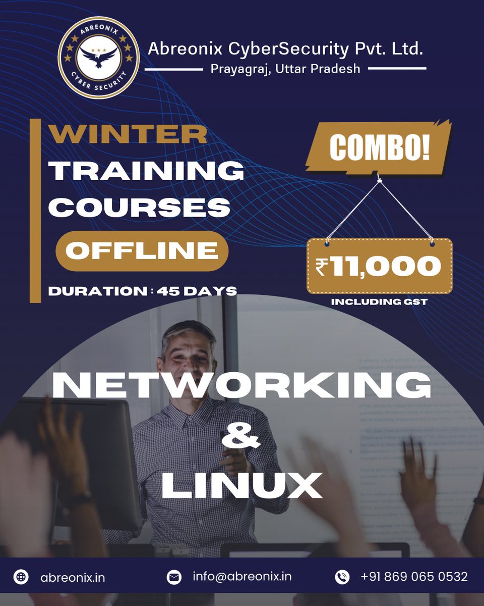 abreonix's tweet image. ❄️ Winter Training Batch is live! Master Networking + Linux in 45 days. Offline • Hands-on • Career-ready. 🚀 #AbreonixCyberSecurity #CyberSecurity
#Networking
#LinuxTraining
#ITCourses
#TechEducation