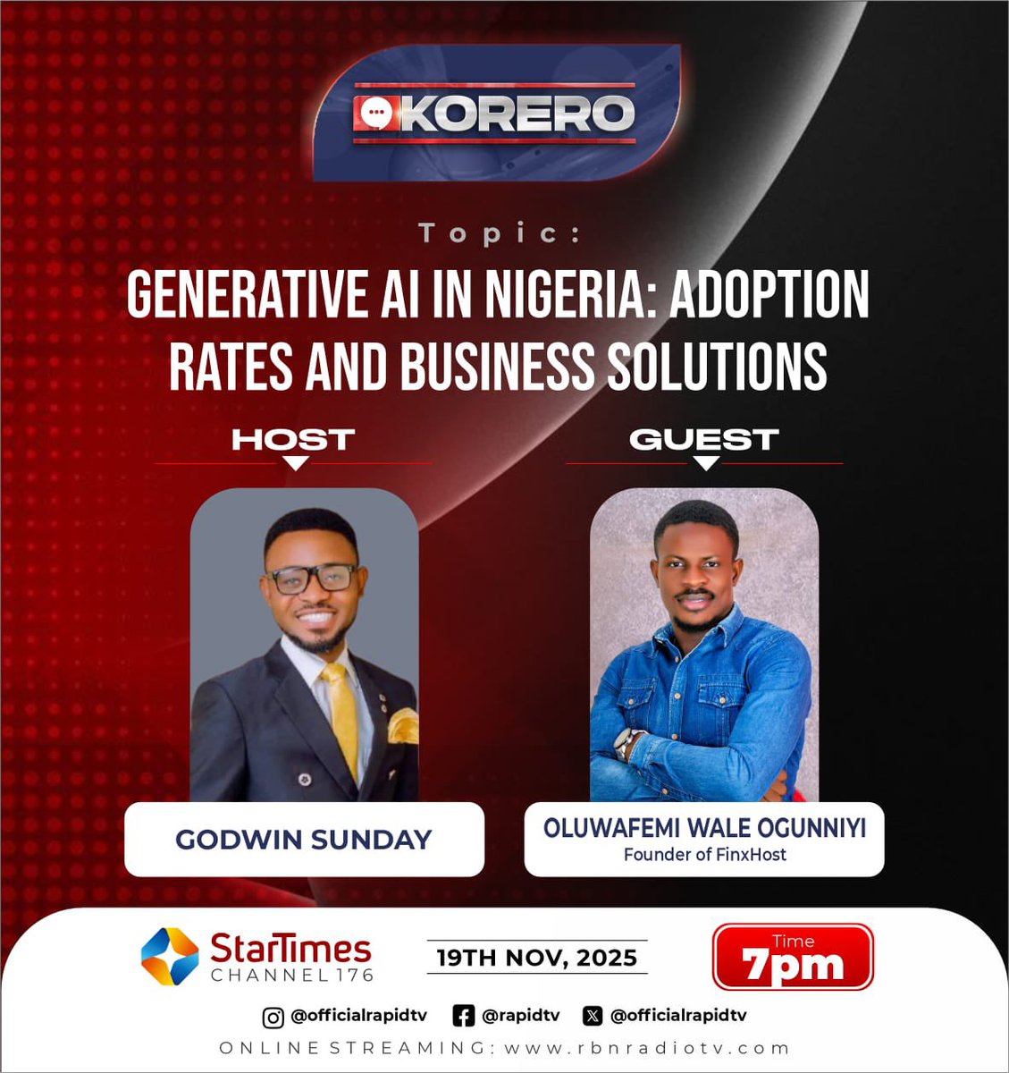 finxhost's tweet photo. Finxhost is pleased to announce that our founder, Oluwafemi Wale Ogunniyi, will be featured on @officialrapidtv https://t.co/JbiEqUz9cN
