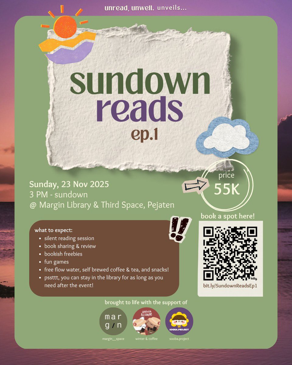 haesunsets's tweet photo. guys seru niiih gas join, bisa tuker2an rekomendasi buku dan sharing. tempatnya di perpus dan free flow minum, kopi, teh, sama snacks. kapan lagi cobaa https://t.co/FA5lwOkFiM