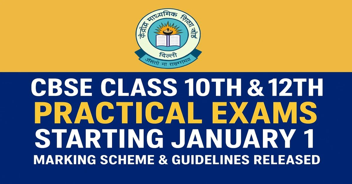 modigovtlives's tweet photo. CBSE ने Class 10 &amp; 12 के Practical Exams की तारीखें घोषित कर दी हैं! 📅 शुरू: 1 January 📘 Marking Scheme + Guidelines जारी 🔗 जानें पूरी जानकारी: Practical rules, marking pattern, uploads &amp; exam instructions.
https://t.co/3fHLn1R9T3 #CBSE #BoardExam #EducationNews https://t.co/ZCbwXftoCs