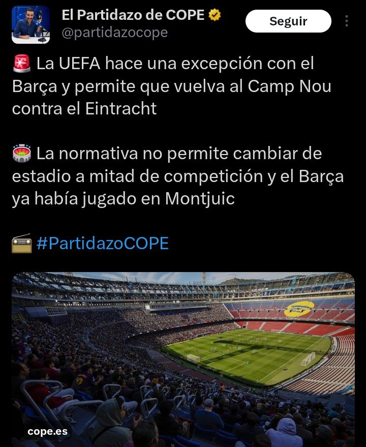 MarcTresens's tweet photo. Eso es mentira.

El Tottenham jugó en la temporada 2018/2019 los octavos de final contra el Borussia Dortmund en el Wembley Stadium y los cuartos de final contra el Manchester City en el Tottenham Hotspur Stadium.

La COPE en un intento de meter mierda y desestabilizar, otra vez. https://t.co/r7CjGtjqIH