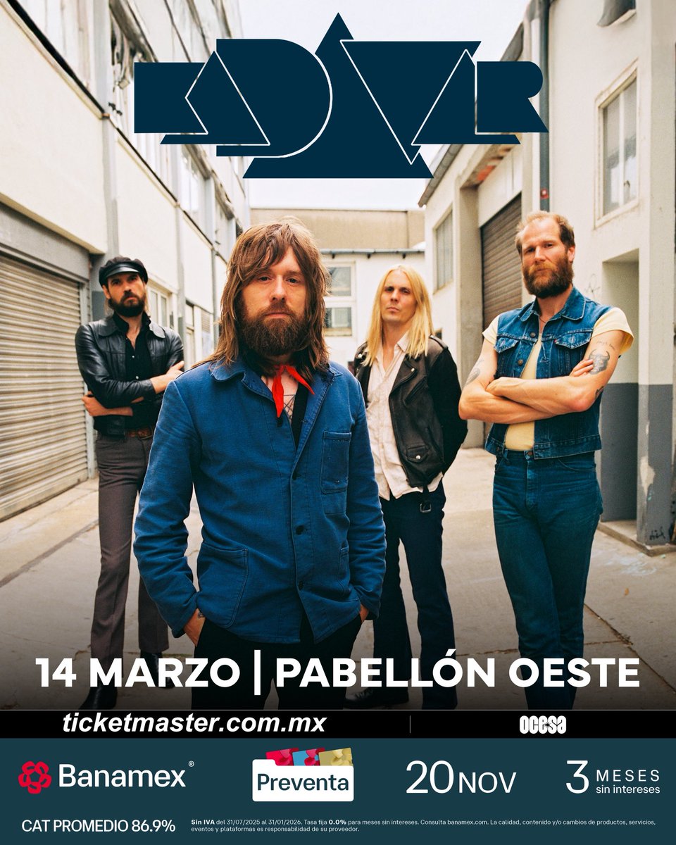 Desde Berlín hasta México, el trance eléctrico de Kadavar aterrizará en el Pabellón Oeste el próximo 14 de marzo💥

#PreventaBanamex: 20 de noviembre.
Venta general a partir de 21 de noviembre.