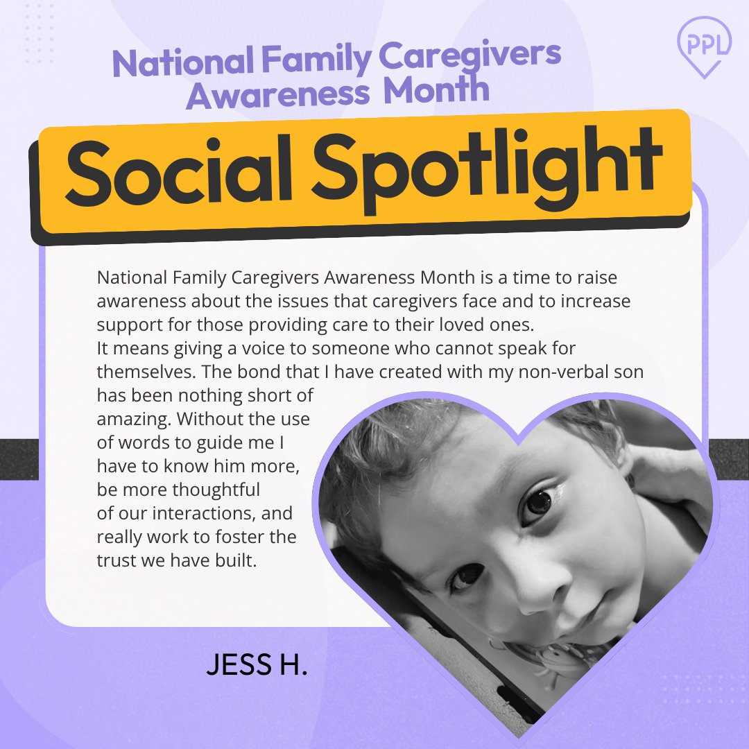 National Family Caregivers Awareness Month - Employee Spotlight 💜

Continuing our National Family Caregivers Month spotlight, meet Jess! She shares that caring for her non-verbal son has built a deep bond of trust and understanding. Jess raises awareness of the importance of