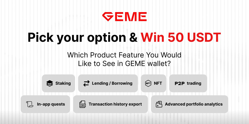 Help us build &amp; win a share of the $50 prize pool 🚀

What feature would take GEME to the next level for you? 👀

👉 Vote on this X post
👉 Reply with your choice and tag 2 friends
👉 Like &amp; repost

We're giving $5 to 10 random participants!

Voting closes: Nov 24

Shape the