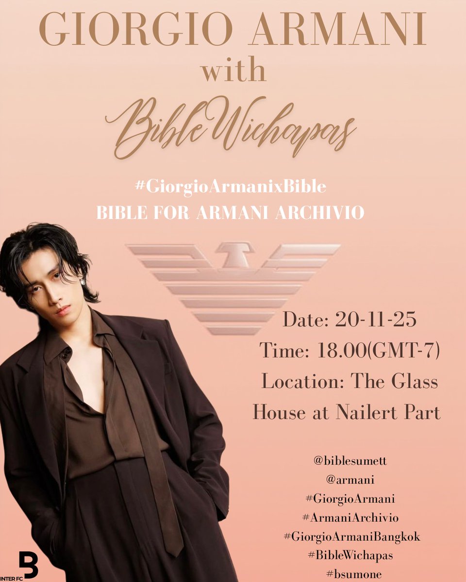 📢 Announcemet 

 Event : ARMANI / Archivio

⏰️ Start trending
17.45 | 05.45 PM (GMT +7)

🔑 Keyword: BIBLE FOR ARMANI ARCHIVIO

#️⃣ GiorgioArmanixBible

<a href="/giorgioarmani/">GiorgioArmani</a>
 #GiorgioArmani
#GiorgioArmaniBangkok
#ArmaniArchivio
#BibleWichapas 
#bsumone
 <a href="/biblesumett/">Bsumettikul</a>