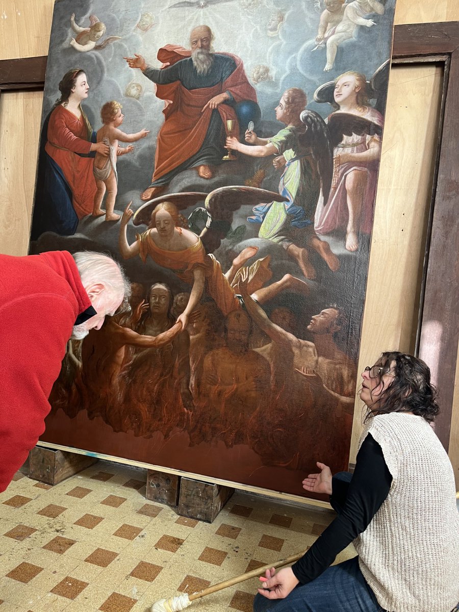 joncourj's tweet image. La restauration du tableau &quot;Ames du Purgatoire&quot; de l&apos;église de #Coursegoules, soutenue par la @fond_patrimoine, délégation des #AlpesMaritimes est en cours.   
La remise en état de cette belle toile ancienne mérite votre soutien ▶ fondation-patrimoine.org/les-projets/ta…