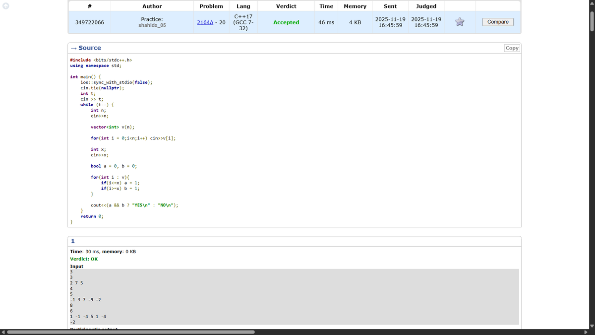 shahidx_05's tweet image. Day 249 – #365DaysOfCode 
✨ Contest + practice = solid day!

✅ Keep Multiplying Found Values
✅ Path With Minimum Effort
✅ Codeforces 2164A

🏆 CodeChef Contest:
✅ Solved 4 problems

#DSA #LeetCode #GfG #Codeforces #CodeChef #ProblemSolving #LearnInPublic #BuildInPublic