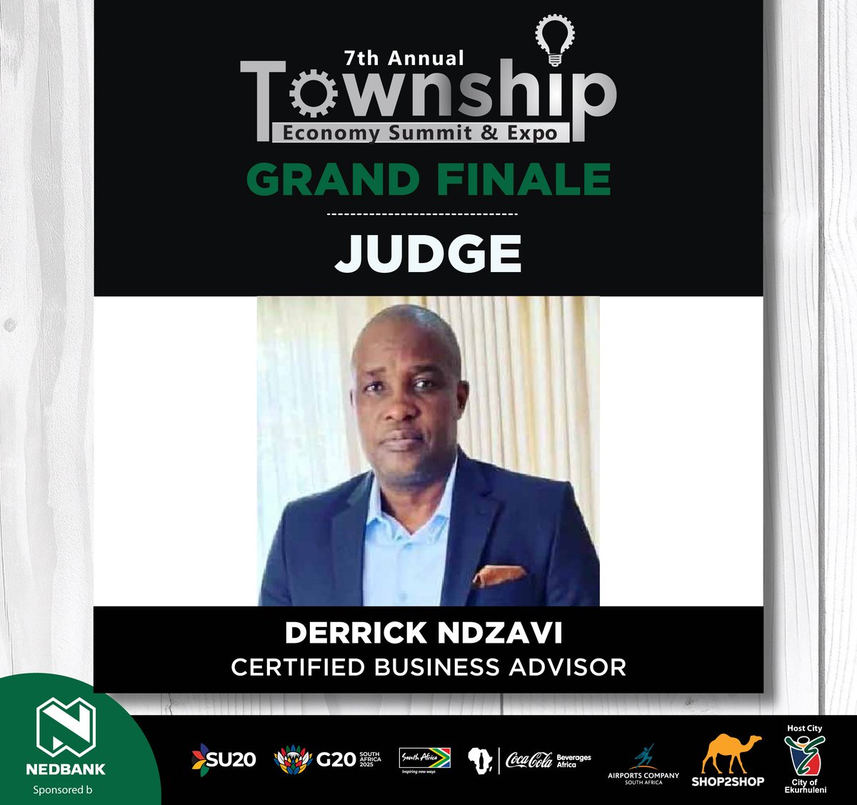 Kasi Pitching Challenge Judge Spotlight: <a href="/NdzaviDerrick/">Ndzavi Derrick .CBA</a>

We’re honoured to have Ndzavi Derrick on the panel for the Grand Finale Kasi Pitching Challenge!

📍 Hospital View Park, 6 R.T.J. Namane Dr, Tembisa
20–21 November 2025

Register Here: TownshipEconomySummit.co.za

#TEAS2025