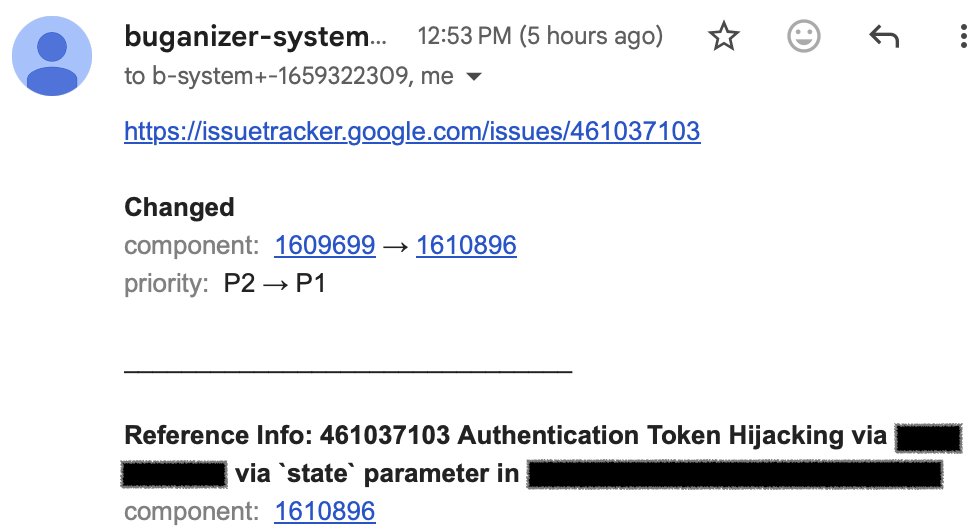 YShahinzadeh's tweet image. Another one on Google VRP. this one is an old-buggy-pettern storing data as an object in State parameter and processing it in OAuth callback. I couldn&apos;t manipulate final url using attacker/domain or attacker@domain, but with attacker\u002fdomain. I expect 20k or 13k for this ;]