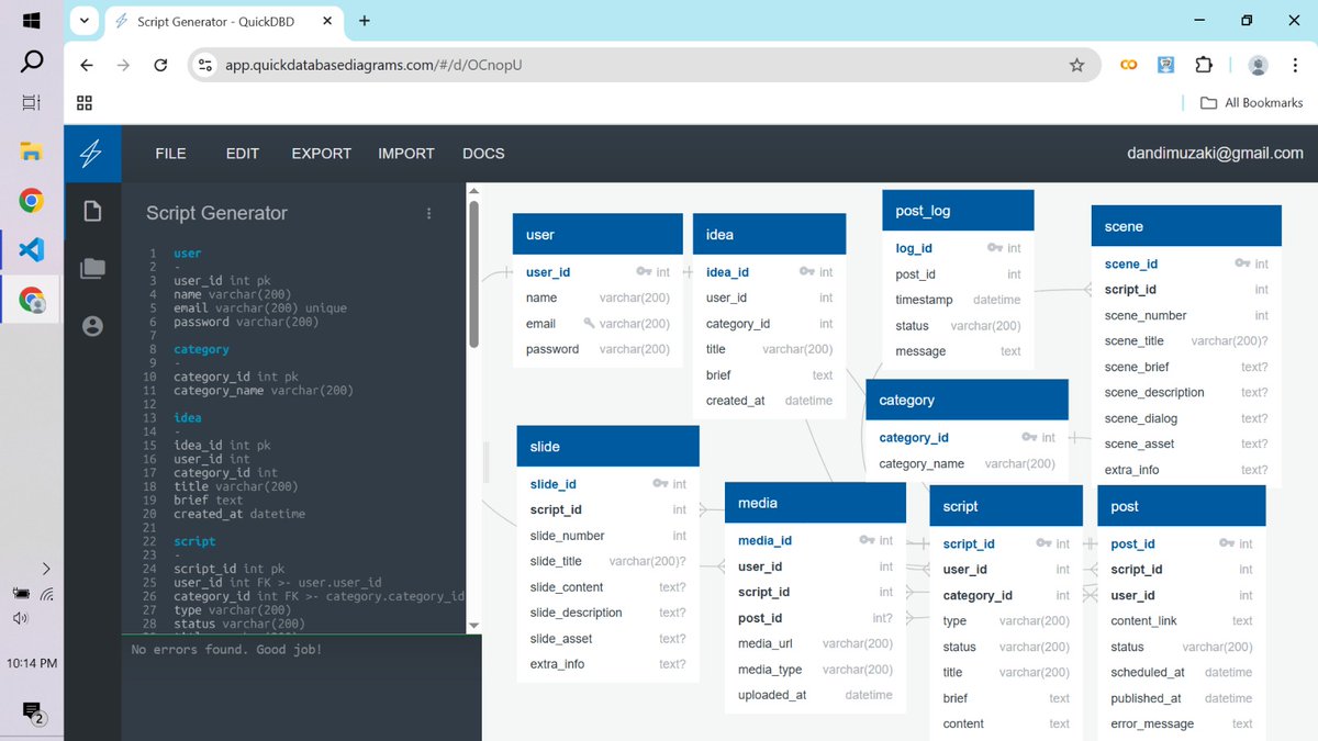 DandiExplore's tweet image. Day 79/100 #100DaysOfCode

✅ Today I got a task to build a program to calculate area and parameter of various shapes
✅ I also designed the ERD for my next project about script generator