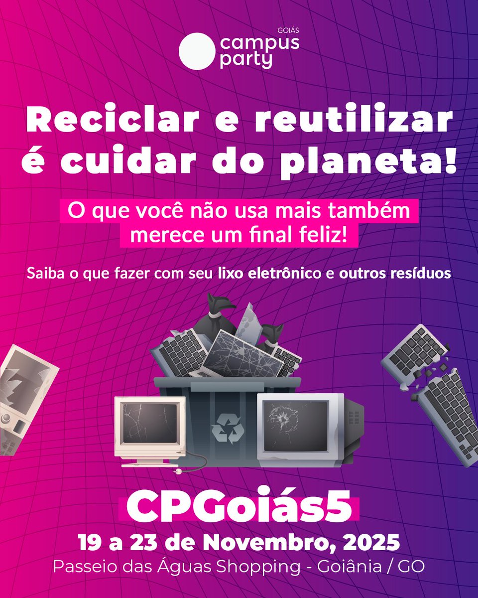 CampusPartyBRA's tweet image. Bora descartar direitinho? Separando e reciclando do jeito certo, o lixo deixa de ser problema e vira chance de construir um mundo melhor. Confira algumas dicas para dar o destino certo ao que você não usa mais. ♻️🌍
#Reciclagem #Sustentabilidade