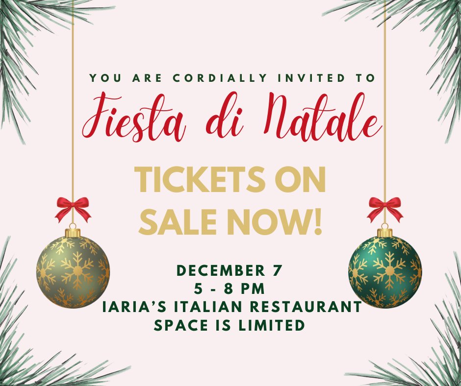 IHSIndiana's tweet image. Join us Dec. 7 for our annual Christmas celebration! 
📍 Iaria’s Italian Restaurant, Indianapolis 
🕔 5–8 PM 🎟 Members $50 | Non‑members $60 (includes tax &amp;amp; gratuity) 
🍷 Cash bar | 🎶 Live music
Space is limited, so reserve your seat today at ItalianHeritage.org!