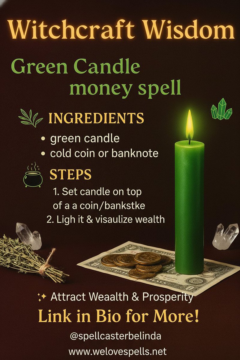 SpellsAndPsychi's tweet image. 🧙‍♀️✨Witchy Tip Time!✨🧙‍♀️ Light a GREEN candle for extra $$$ magic! 💚 Green = abundance, growth &amp;amp; fortune. 🍀🔥 Visualize cash flowin’ in! 💸💫 Drop a 🕯️ if you’re casting tonight! 🌙🔮 welovespells.com #WitchTok #MoneySpell #WitchVibes #MagicIsReal