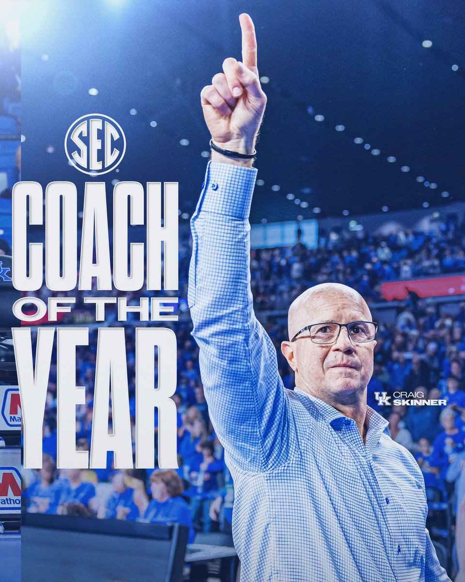 KentuckyVB's tweet photo. @SEC Why not make it 3️⃣ years in a row😉 

For the SEVENTH time, Craig Skinner is the SEC Coach of the Year!🏆

#WeAreUK x #BBN x @SEC https://t.co/12hAxKVpg3