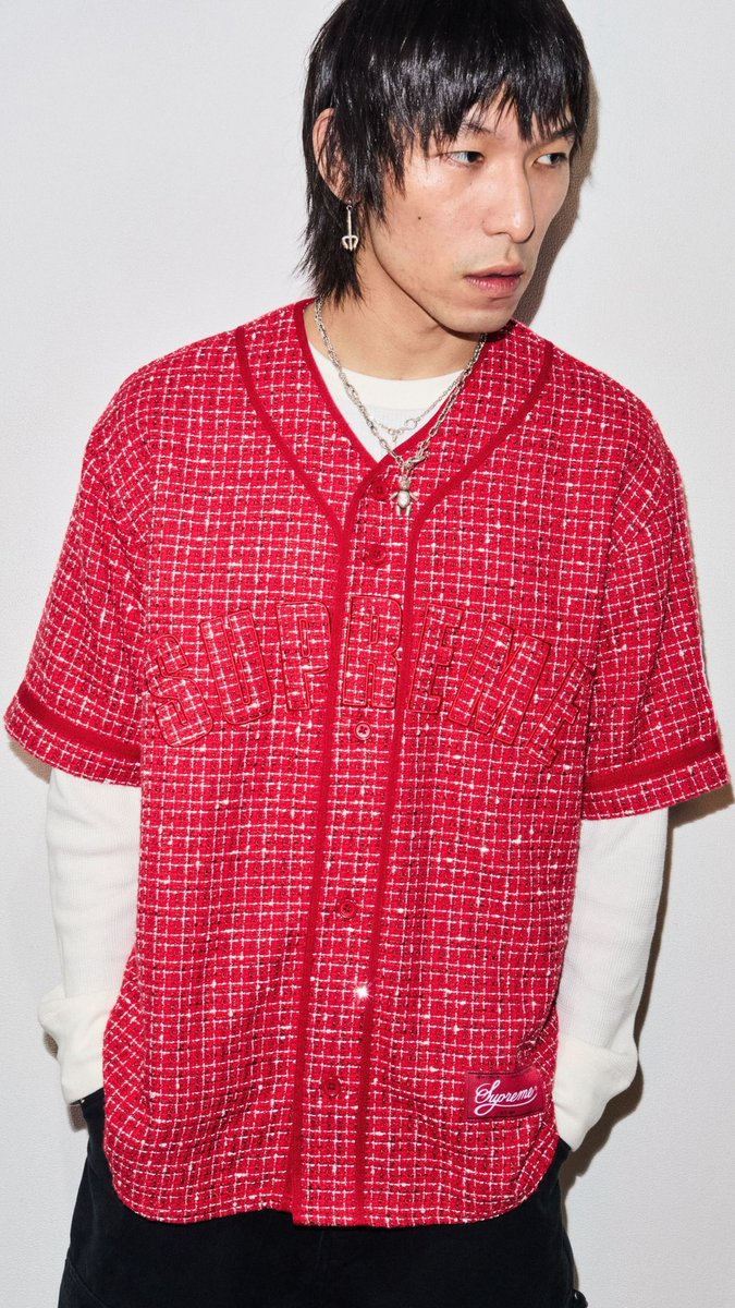 Supreme Boucle Baseball Jersey Red Lサイズ Supreme Boucle Baseball Jersey Red Men's - FW25 - US
