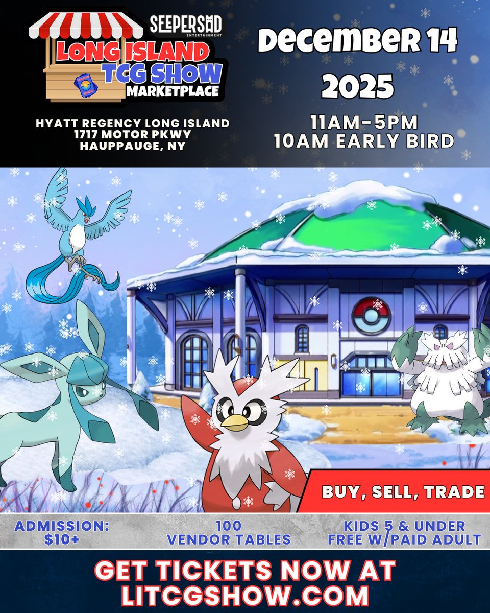 litcgshow's tweet image. Don’t miss out on a day filled with collectibles, competition, and community fun!

🎟️ Tickets: litcgshow.com/tickets

#TCG #LITCG #pokemon #pokémon #pokemoncards #pokemontcg #nyc #ny #newyork #tradingcards #anime #LongIsland