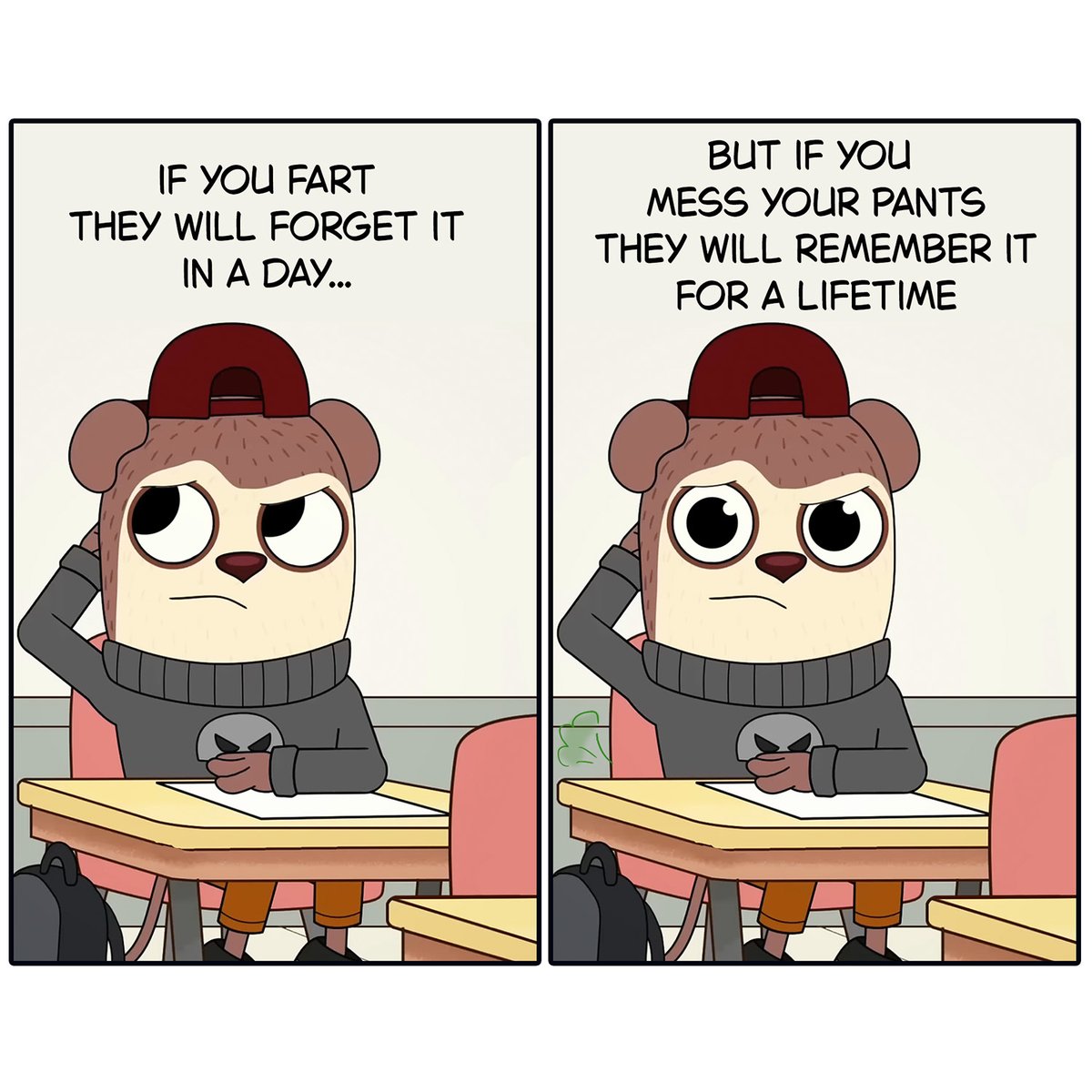 Max_DesignPro's tweet image. Fart — they’ll forget,
but mess your pants — you’re a legend 💩
#MaxDesignPro #Funny #CartoonMeme #Max