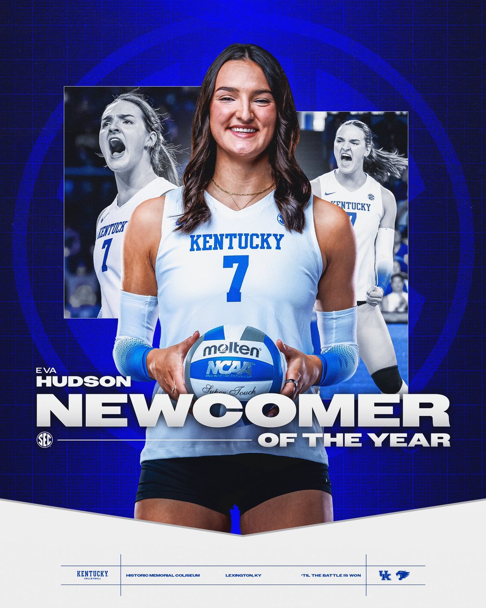 KentuckyVB's tweet photo. @SEC But wait! There’s more😼 

Eva is the SEC Newcomer of the Year🏆

#WeAreUK x #BBN x @SEC https://t.co/jzlKmh80i3