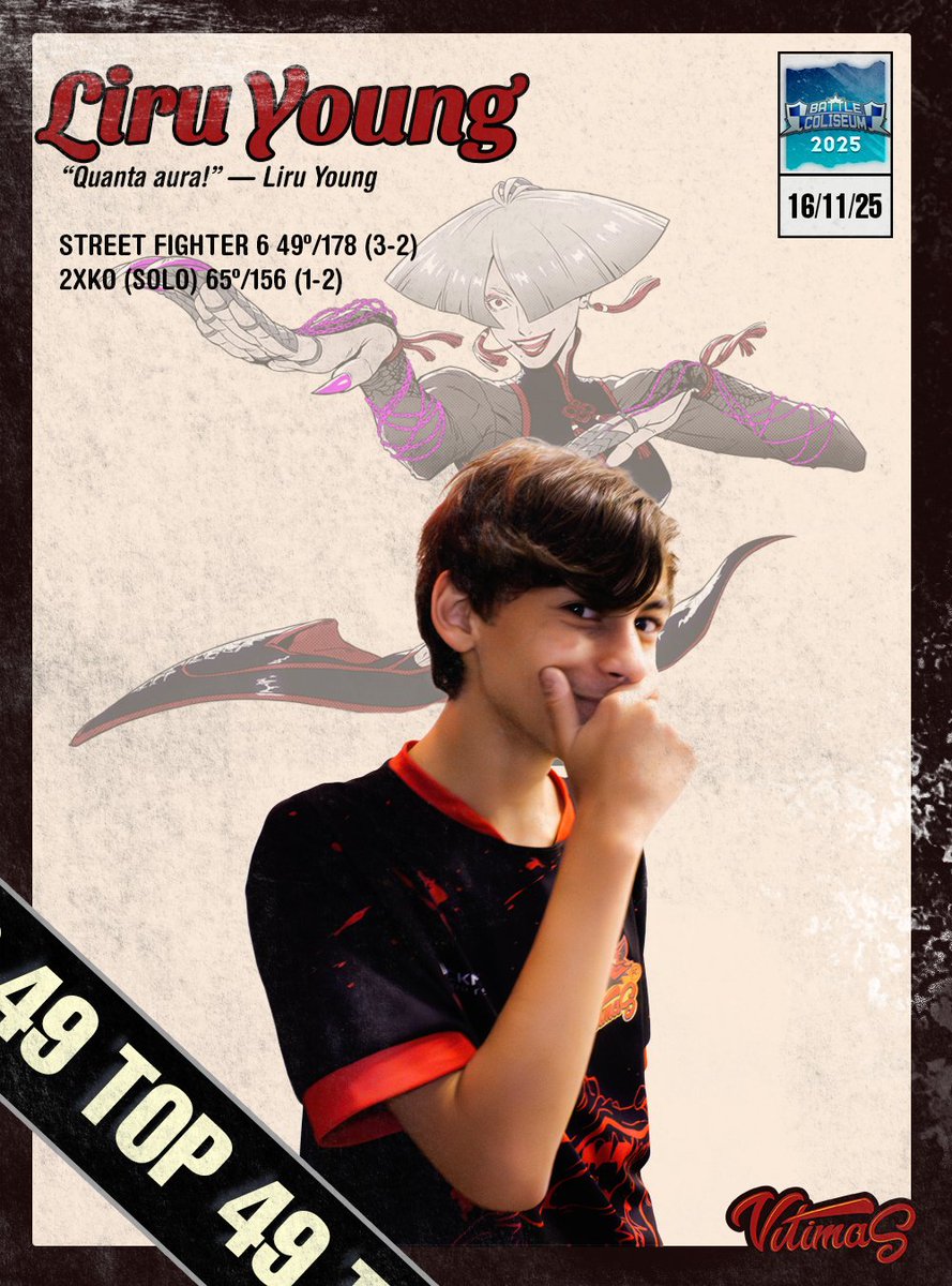 VitimasFC's tweet photo. Seguem os nossos destaques no #BTC2025 🐺🏅

@Cyberia_exe representou nos sides conseguindo nona colocação em três modalidades diferentes.

@Liru_young não deixou fácil e conseguiu o Top50 no SF6.

Parabéns!
Links das brackets no comentário.
#ÉoVítimas https://t.co/OevquO9YqH