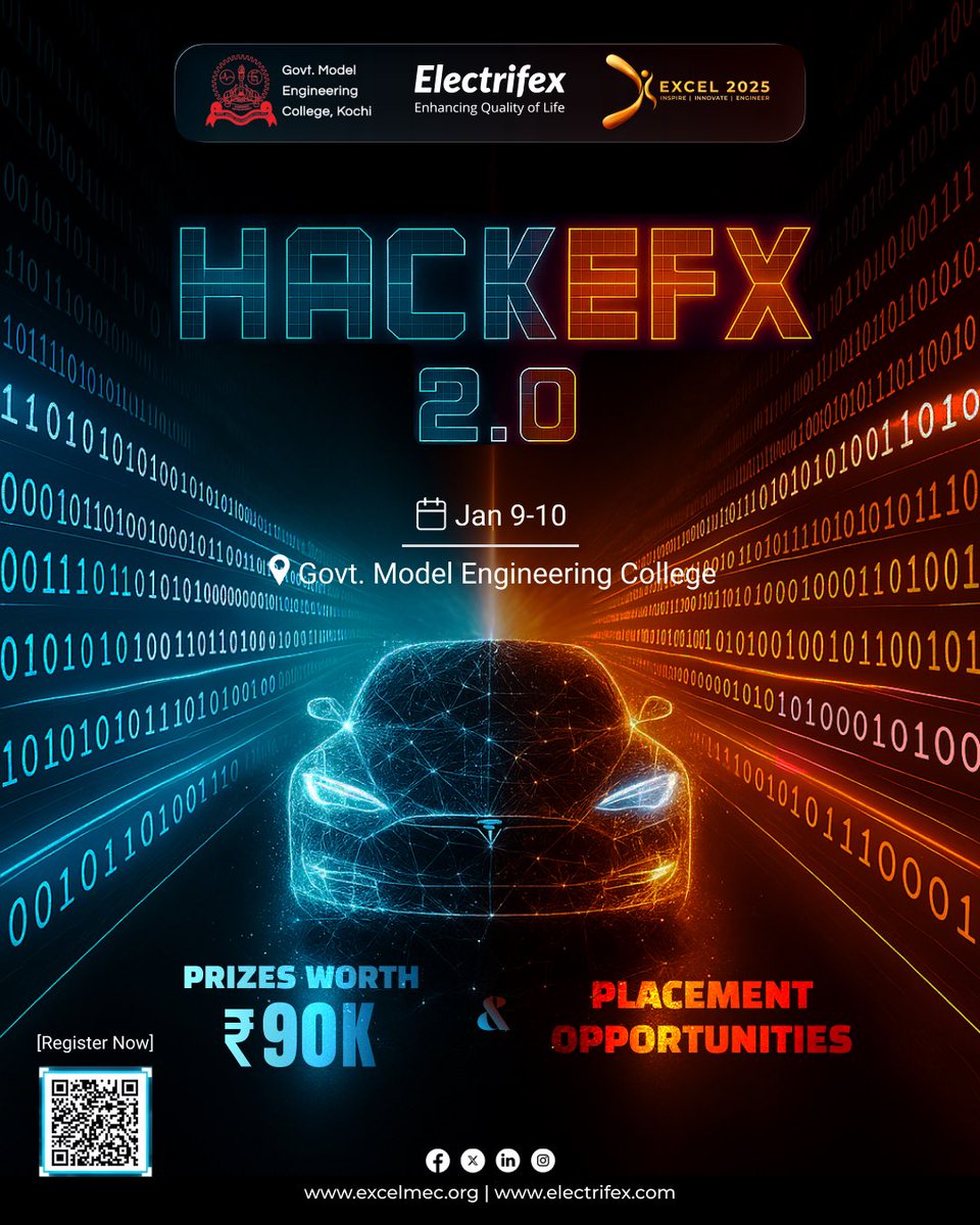Excel 2025 proudly presents Hackefx 2.0, an intensive automotive hackathon structured to accelerate innovation and showcase exceptional engineering talent. Dive into an arena where precision, creativity and teamwork collide to build what comes next.

tinyurl.com/electrifex