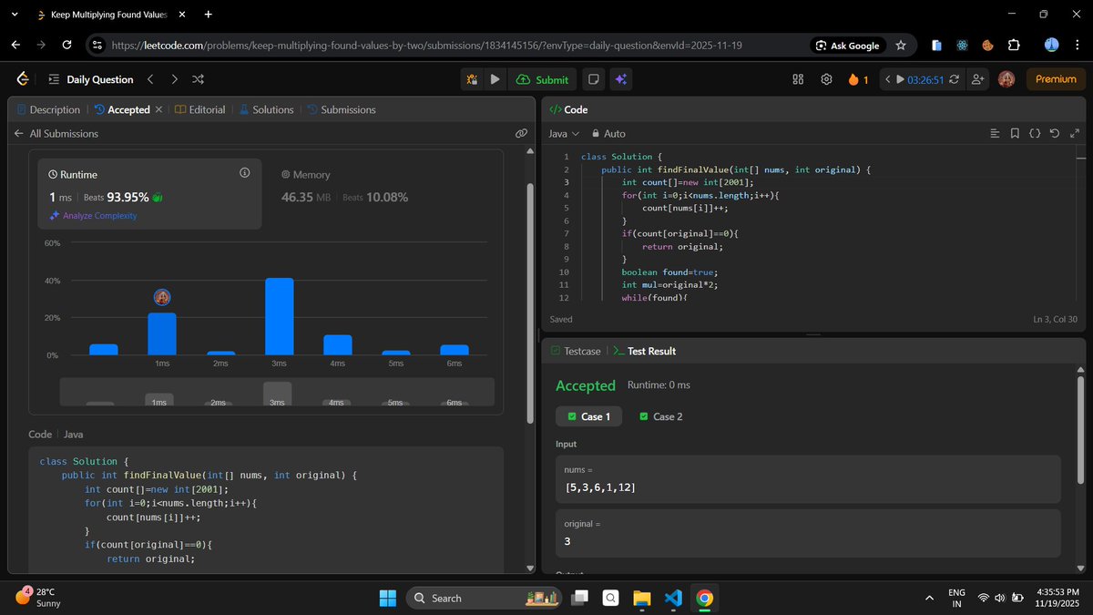MansiBug's tweet image. Day 133: Getting a job in 8 months.

- Solved POTD.
- Solved 1 easy-level question on LeetCode.

#100DaysOfCode #buildinpublic #DSA #Java
