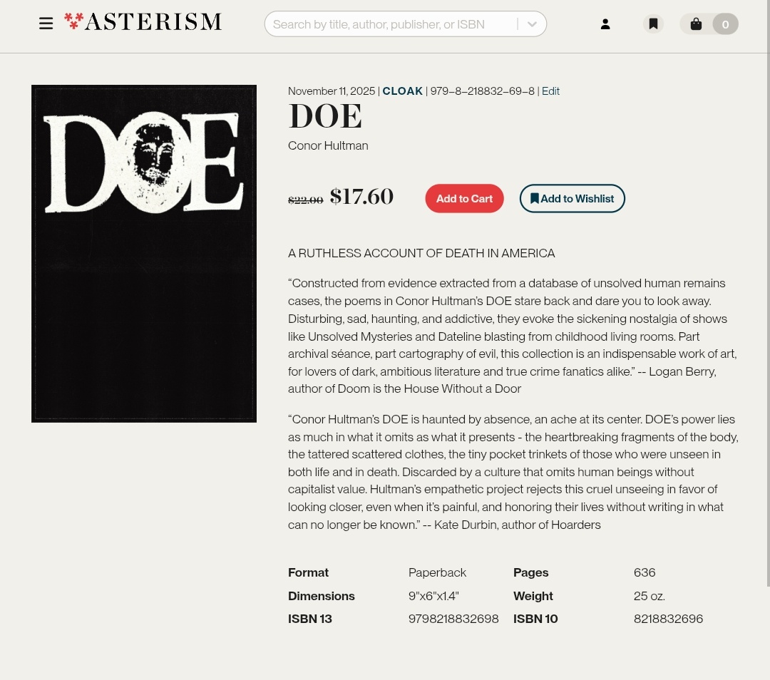 cloak_wtf's tweet photo. Doe by @conorhultman is now available on @asterism_books !

https://t.co/89AGjJpvaG https://t.co/Wtnl4xJ4EQ