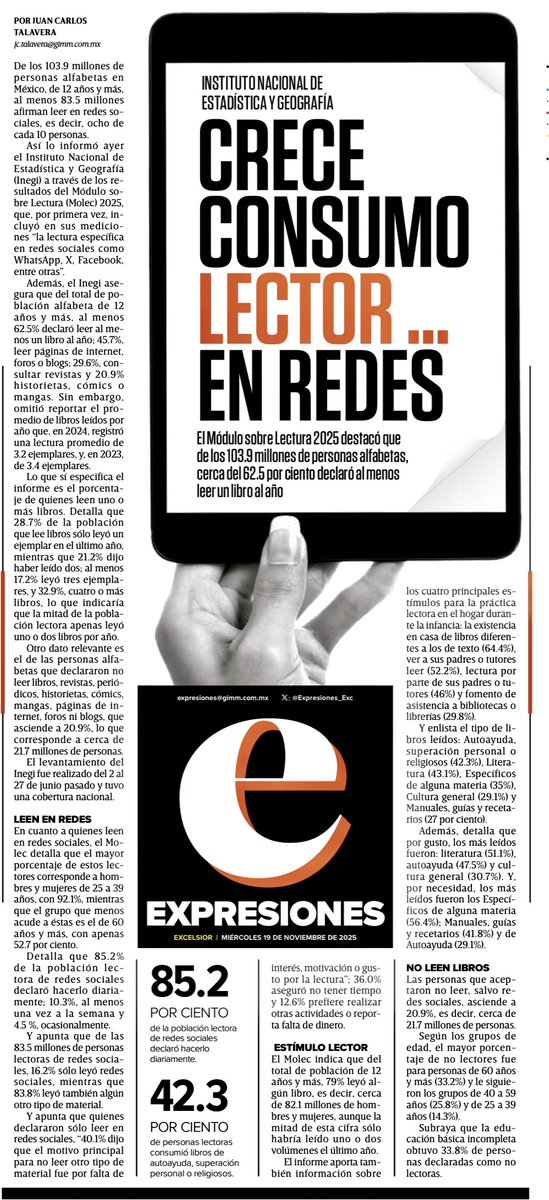 Crece consumo lector... en redes sociales
excelsior.com.mx/expresiones/cr…