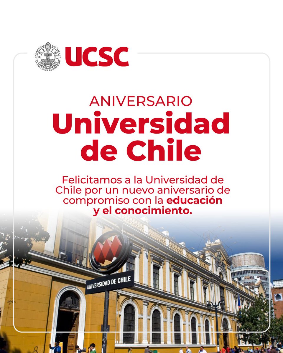 ucscconcepcion's tweet image. ¡Felicidades! 👏🏻 Como UCSC saludamos a @uchile en un nuevo aniversario, destacando su aporte sostenido al país a través de la educación, la investigación y el servicio público.