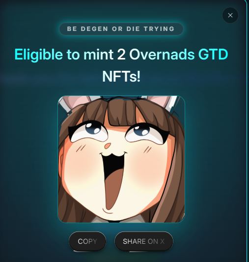 I'm eligible to mint 2 Overnads GTD NFTs!!
    
    Check your wallet here: portal.overnads.xyz
