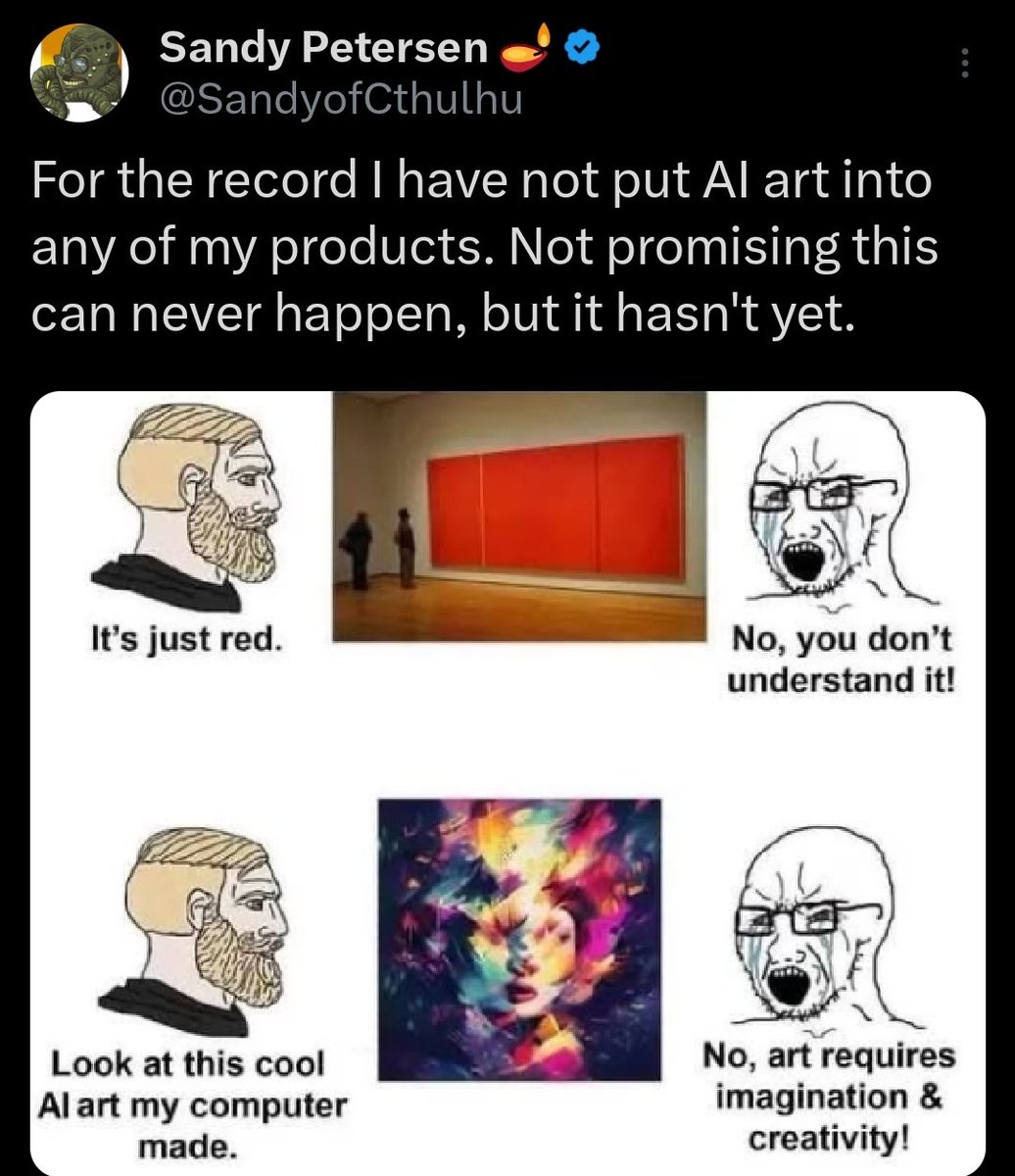 I would prefer a huge red painting made by a human over any sort of ai slop every day of my life