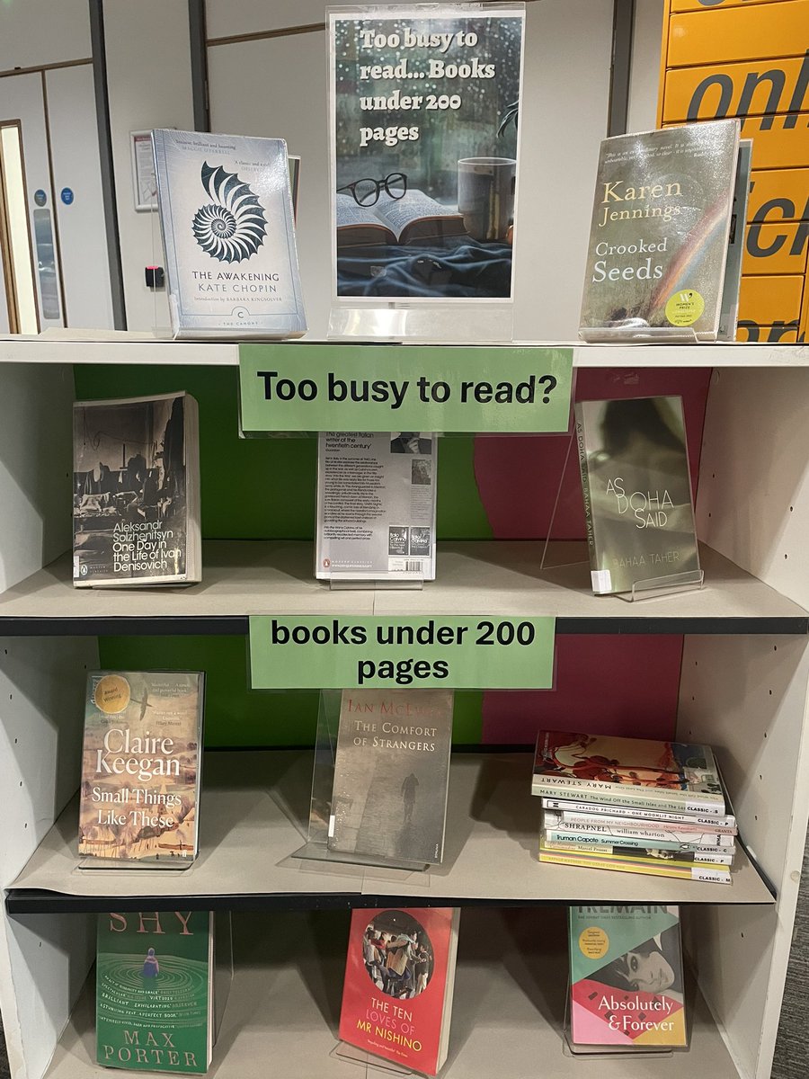 WoolwichLibrary's tweet image. Want to hit those reading goals but with no time to get stuck into an epic? At #WoolwichLibrary we have a display of novellas under 200 pages to enjoy! Check out your new read today 📚 @GreenwichLibs @Royal_Greenwich @Better_UK #LoveYourLibrary