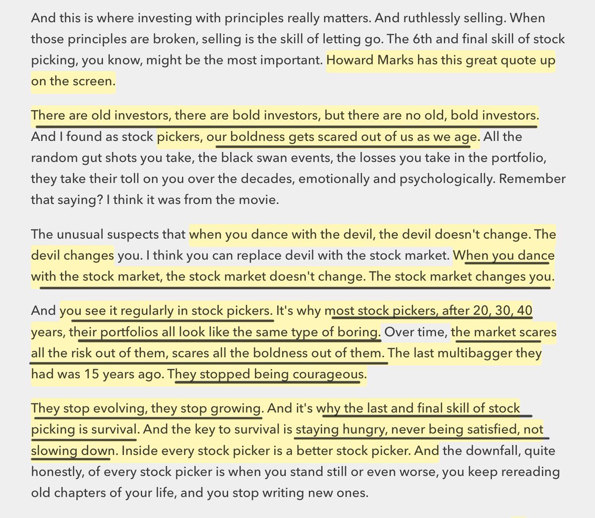 akhileshnpathak's tweet image. Stay courageous as you grow, a stock picker’s edge is in evolving, never slowing down &amp;amp; staying hungry for new ideas even as fund size &amp;amp; age increase. 

@iancassel&apos;s  insight: Don’t let the market scare the boldness out of you over time. 

Keep striving for greatness.

Emphasis:…