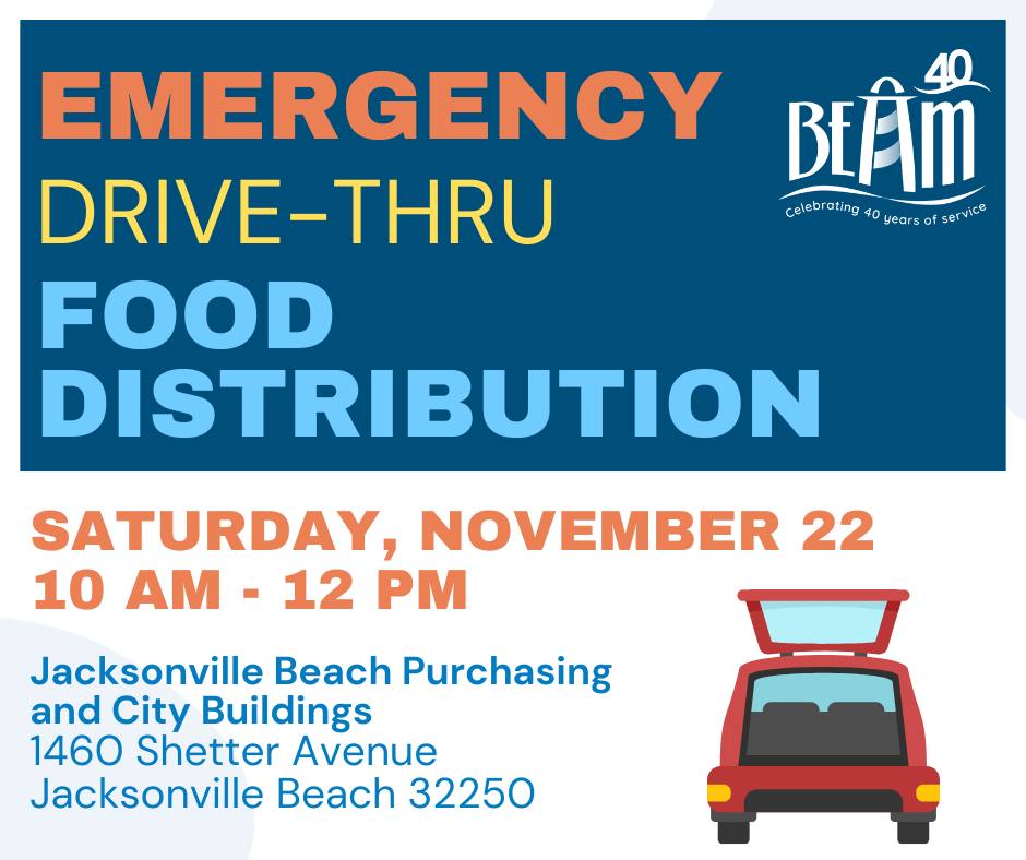 CityofJax's tweet image. If you, or someone you know is in need of food assistance, BEAM is hosting a free food distribution in at the Beaches this Saturday, 11/22:

🍎 1460 Shetter Ave, Jax Beach
🍊 10am-Noon

This event is 1st-come, 1st-served, with enough for 500 households while supplies last.