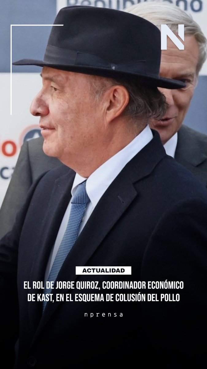 ⚡Jorge Quiroz, coordinador económico de José Antonio Kast, fue mencionado en el caso de colusión del pollo por diseñar el modelo usado por Agrosuper, Ariztía y Don Pollo. También aparece en otros casos económicos relevantes.

Más información: 
 instagram.com/reel/DRPn_GfDQ…