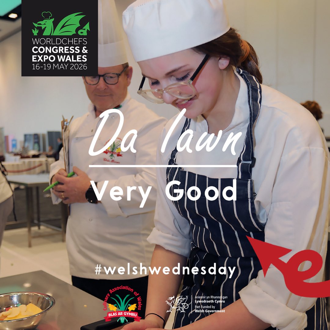 🌟 Da Iawn – Very Good
As we build up to Worldchefs Congress &amp; Expo 2026, this week’s #WelshWednesday word is “Da Iawn”, meaning “Very Good” 
(pronounced da yah-wn). 
 
Become an exhibitor: culinaryassociation.wales/exhibitor-enqu…
.
#WelshWednesday #Cymraeg #DaIawn #Worldchefs2026