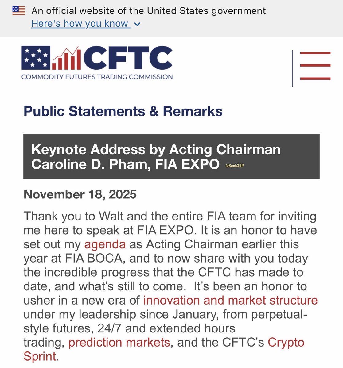 BankXRP's tweet image. Crypto just got a major boost.

The CFTC confirmed regulated spot crypto trading, a clear path for tokenized collateral, and real coordination with the SEC.
This is the roadmap institutions have been waiting for

The XRP Ledger was built for fast settlement, tokenization and…