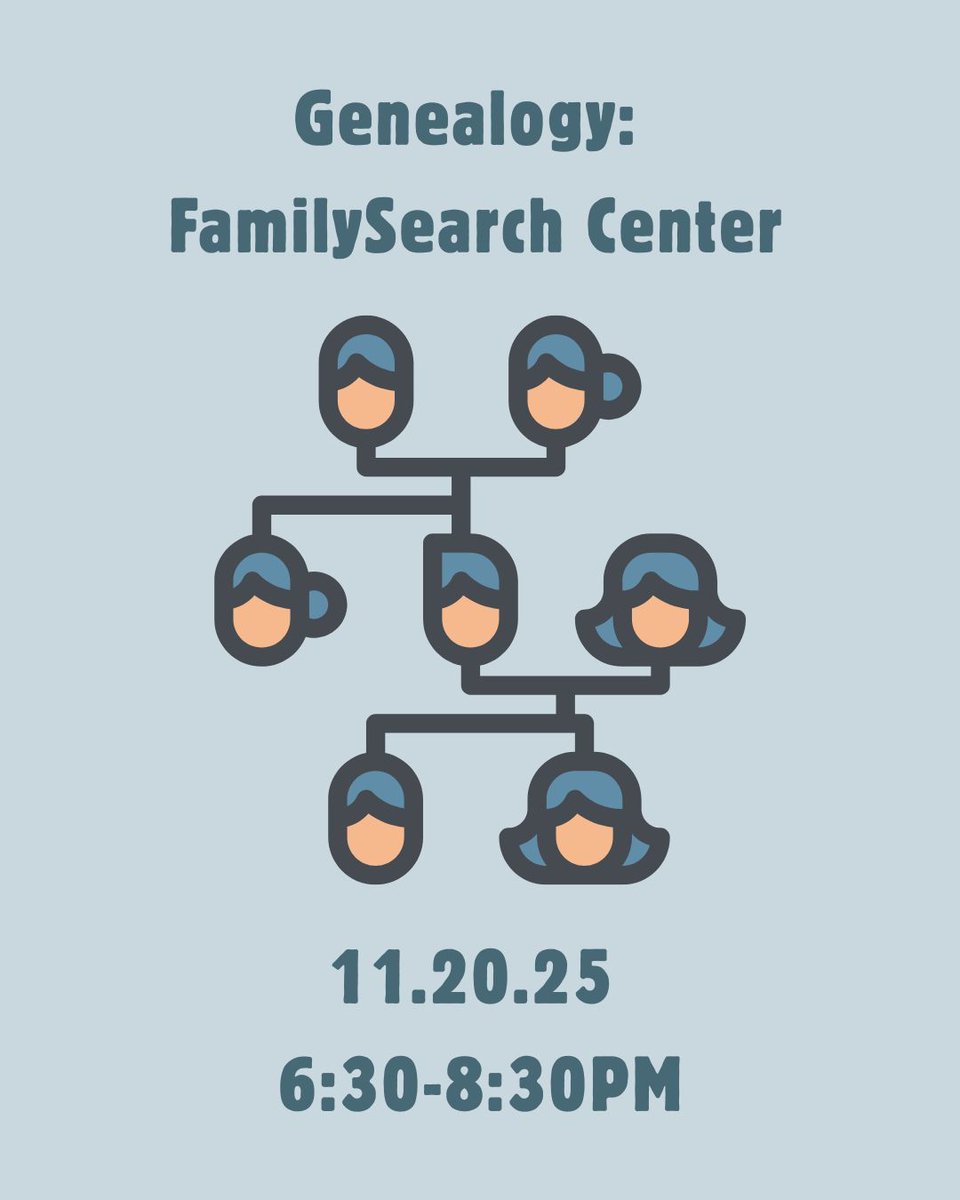 NSPLibrary's tweet image. ADULT PROGRAM
11.20.25 6:30-8:30PM
Join Eileen Swanberg from the Terryville FamilySearch Center to set up your free account &amp;amp; start your genealogy research. Learn how to use search functions and build your family tree with the world’s largest genealogical collection.