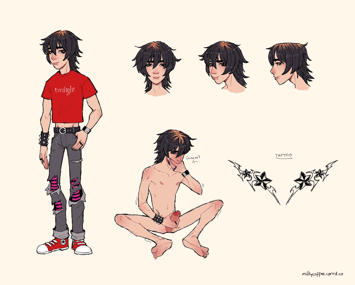 Dont think i ever shared

But a big thanks to <a href="/milkycoffee_jpg/">🔞coffee?</a>, who, a few months back, designed this lovely and pathetic boy for me

Trisan, a lame lil emo boy. He's obsessed with vampires and the occult but is absolutely scared of ghosts and demons and is very anxious.