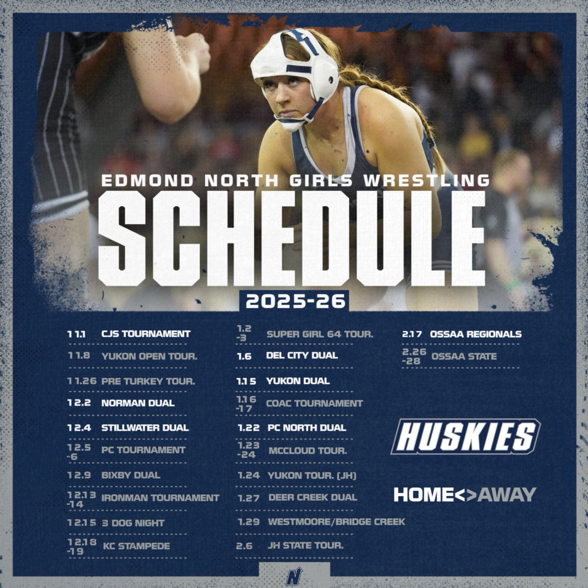 Edmond North Girls Wrestling will kick off their dual schedule on December 2nd against Norman! #HuskyNation @edmondnorthwrestling